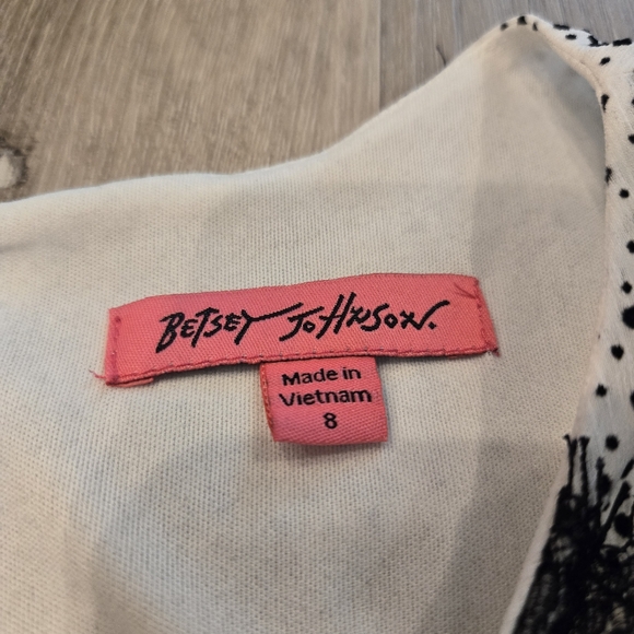 Betsey Johnsom Black White Polka Dot Lace Trim Lined Sleeveless Dress Sz 8 - Picture 5 of 7